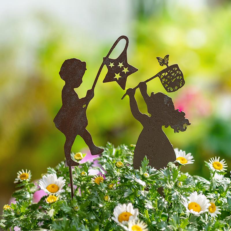 复古铁艺花插扑蝴蝶女孩男孩