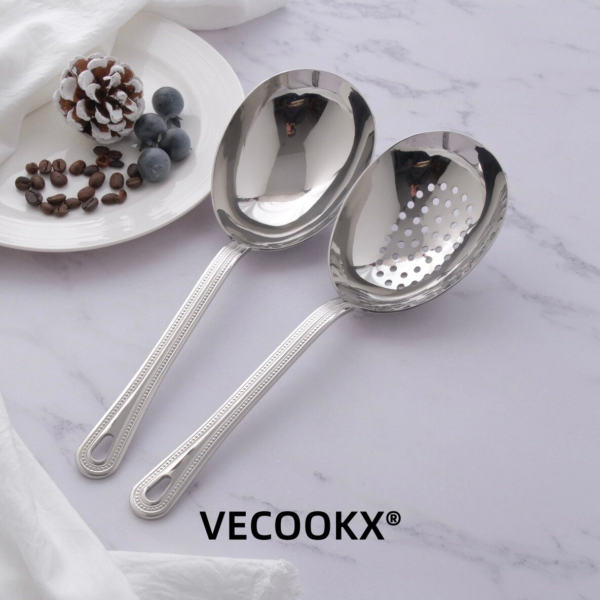 VECOOKX橙姐同款挂孔鹅蛋勺大号长柄加深家用汤勺公勺舀粥分汤