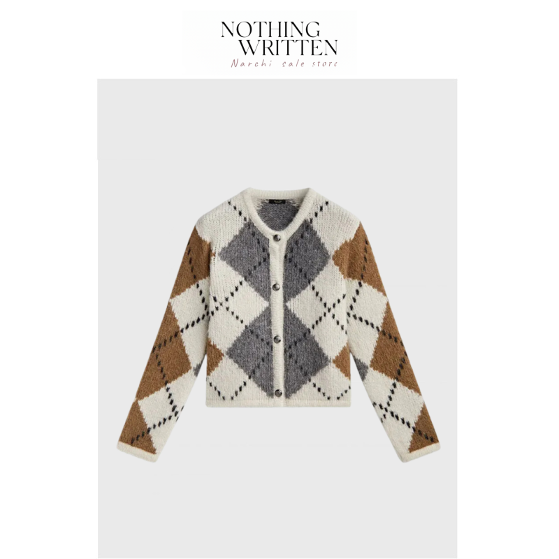 【现货】Nothing Written Narchi针织舒适休闲菱形纹修身针织开衫