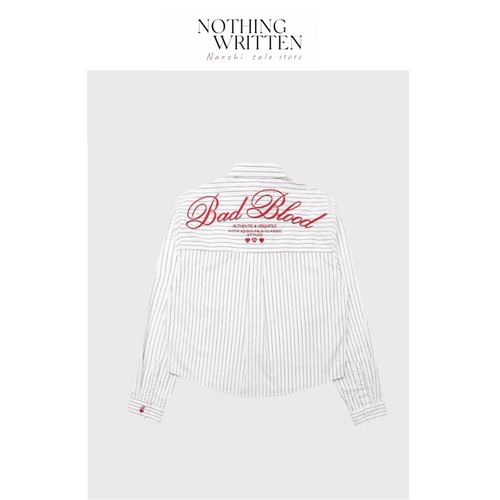 【现货】Nothing Written Narchi美式POLO领条纹衬衫女长袖上衣潮