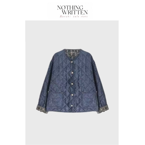 【现货】Nothing Written Narchi牛仔绗缝棉服夹克外套无领棉衣女