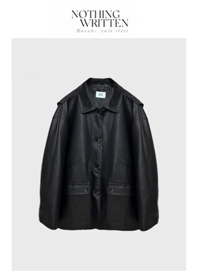 【现货】Nothing Written Narchi韩国复古翻领单排扣皮衣夹克外套