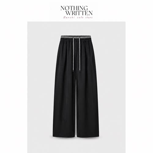 【现货】Nothing Written Narchi黑色高腰抽绳阔腿裤休闲直筒长裤