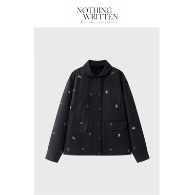 【现货】Nothing Written Narchi夹克外套刺绣小翻领宽松休闲上衣