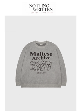 【现货】Nothing Written Narchi韩潮牌可爱三只小狗圆领毛衣宽松