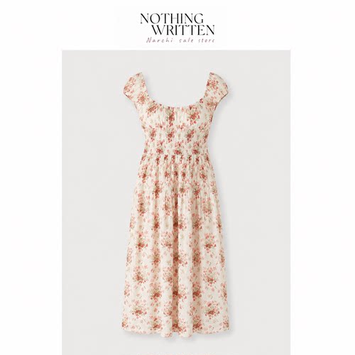 【现货】Nothing Written Narchi法式方领碎花连衣裙女茶歇仙女裙