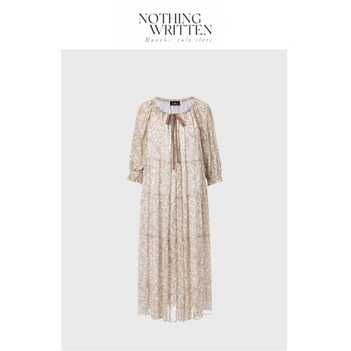 【现货】Nothing Written Narchi度假风抽褶飘带印花连衣裙长裙女