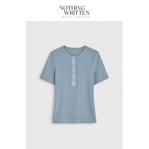 【现货】Nothing Written Narch标准版型罗纹亨利领T恤纯色上衣
