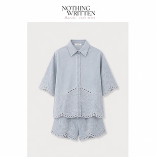 【现货】Nothing Written Narchi重工镂空刺绣牛仔套装女衬衫短裤