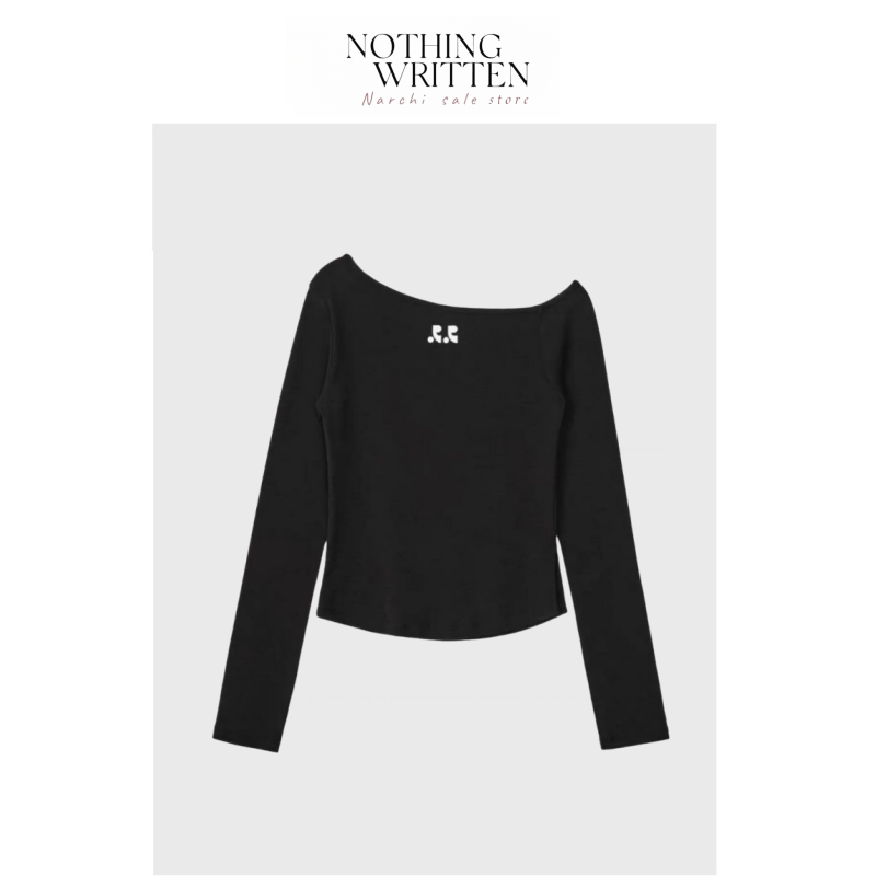 【现货】Nothing Written Narchi韩版RR长袖T恤斜肩露肩上衣打底