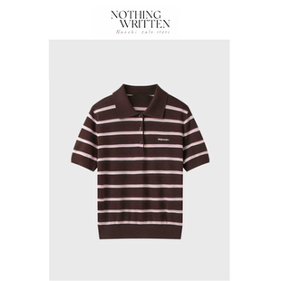 【现货】Nothing Written Narchi条纹Polo领针织短袖T恤夏季上衣