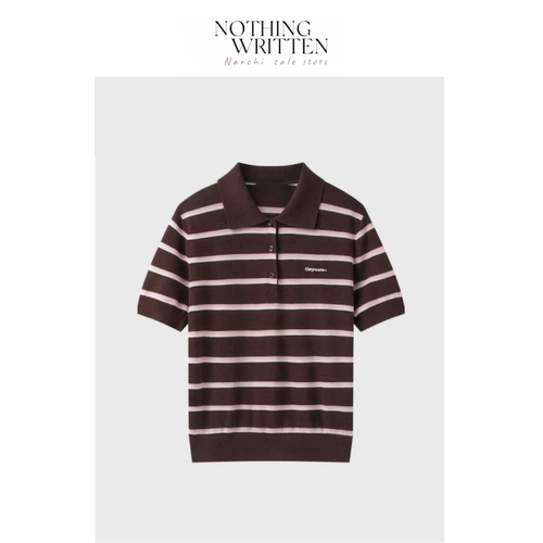 【现货】Nothing Written Narchi条纹Polo领针织短袖T恤夏季上衣