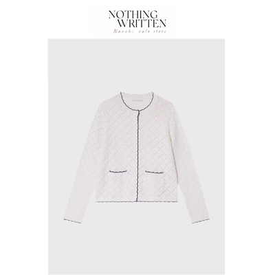 【现货】Nothing Written Narchi撞色边针织开衫镂空菱格显瘦上衣