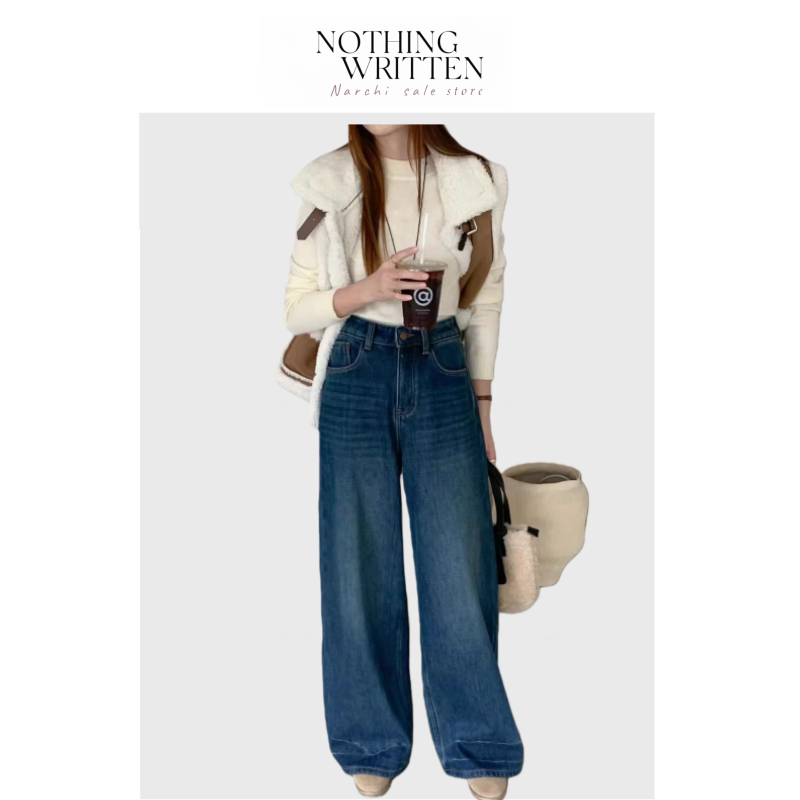 【现货】Nothing Written Narchi加绒加厚阔腿牛仔裤高腰复古宽松,女装/女士精品,大码裤装,淘宝优惠券,粉丝福利购,淘宝优惠卷