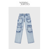 Written Nothing Narchi李知恩口袋水洗做旧低腰牛仔裤 现货