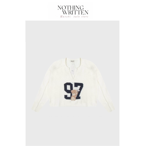 【现货】Nothing Written Narchi提花数字小熊短款针织衫V领毛衣