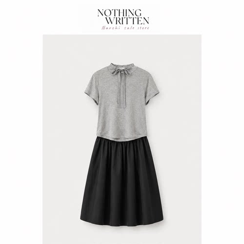 【现货】Nothing Written Narchi飘带挂脖针织短袖T恤圆领上衣女