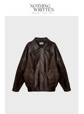 【现货】Nothing Written Narchi韩国复古宽松翻领皮衣夹克外套女