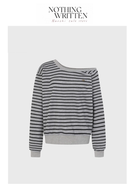 【现货】Nothing Written Narchi韩版一枝南南款条纹露肩宽松卫衣