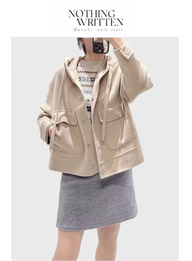 【现货】Nothing Written Narchi绵羊毛大衣女大口袋连帽短款外套