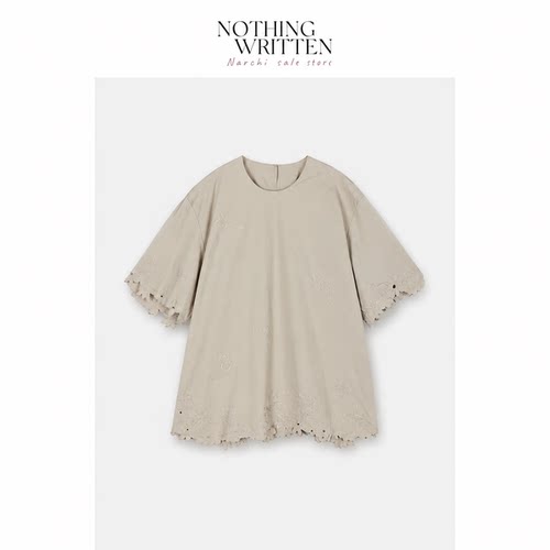 【现货】Nothing Written Narchi刺绣连衣裙女圆领镂空花边A字裙