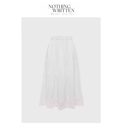 【现货】Nothing Written Narchi白色蕾丝拼接半身裙大摆A字长裙