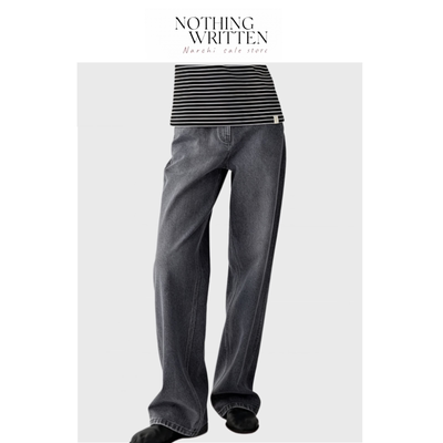 【现货】Nothing Written Narchi复古灰色牛仔裤直筒显瘦休闲长裤