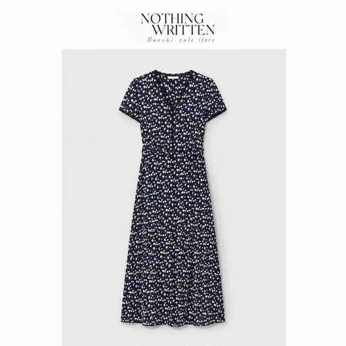 【现货】Nothing Written Narchi复古碎花连衣裙女V领茶歇短袖裙