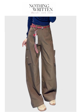 【现货】Nothing Written Narchi休闲宽松红色腰带工装裤休闲裤女