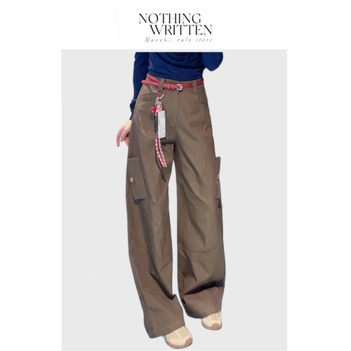 【现货】Nothing Written Narchi休闲宽松红色腰带工装裤休闲裤女