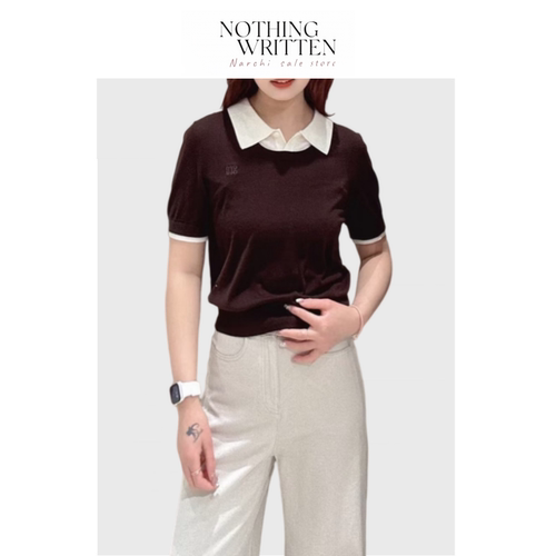 【现货】Nothing Written Narchi假两件polo领针织衫短袖T恤上衣