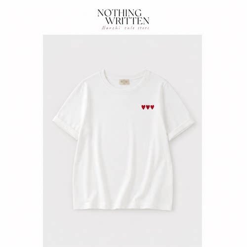 【现货】Nothing Written Narchi棉+莱赛尔爱心T恤短袖纽扣上衣
