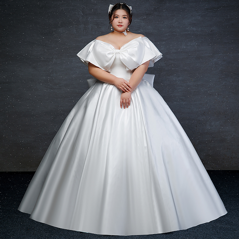 Fat MM large -size high -grade satin wedding French bride 2024 new one -shoulder main gauze 200 catties plus fertilizer increase Fat MM large -size high -grade satin wedding French bride 2024 new one -shoulder main gauze 200 catties plus fertilizer increase