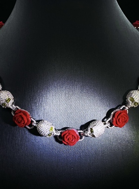 Mr.Bling玫瑰拼接骷髅头古巴链