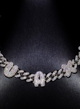 Mr.Bling定制银莫桑石字母古巴链