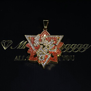 Mr.Blingggggg欧美嘻哈珠宝 红花会HHH同款满钻红色珐琅说唱吊坠