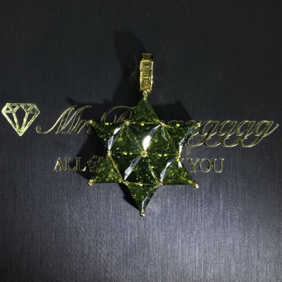 Mr.Bling满钻金绿色六芒星吊坠