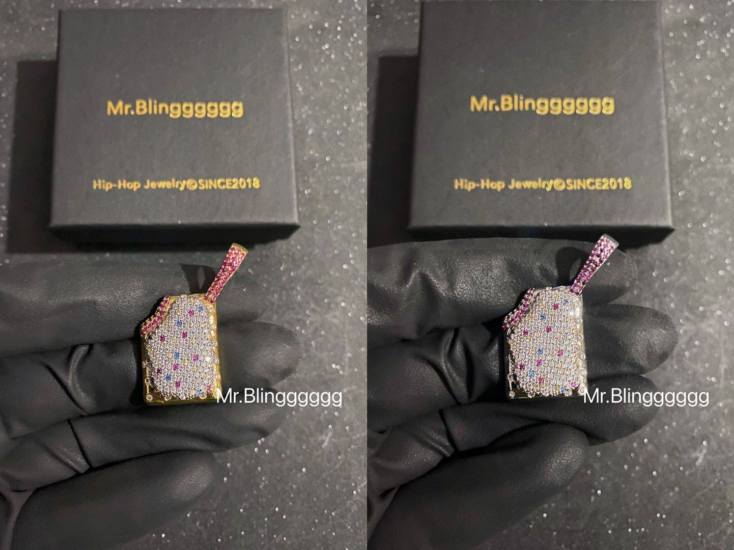 Mr.Blingggggg欧美嘻哈珠宝 实心满钻情侣果酱饼干吊坠说唱项链