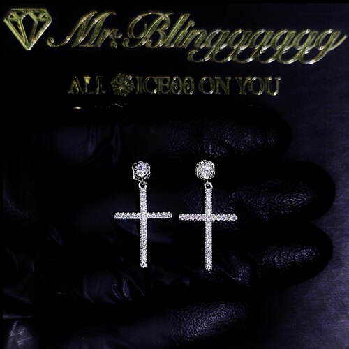 Mr.Bling纯银嘻哈十字架满钻耳钉