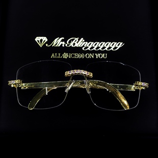 Mr.Blingggggg欧美嘻哈珠宝 rapper同款满钻镜腿镶钻无框眼镜墨镜