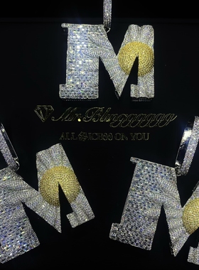 Mr.Blingggggg欧美嘻哈珠宝 knowknow同款满钻混合镶嵌字母M吊坠