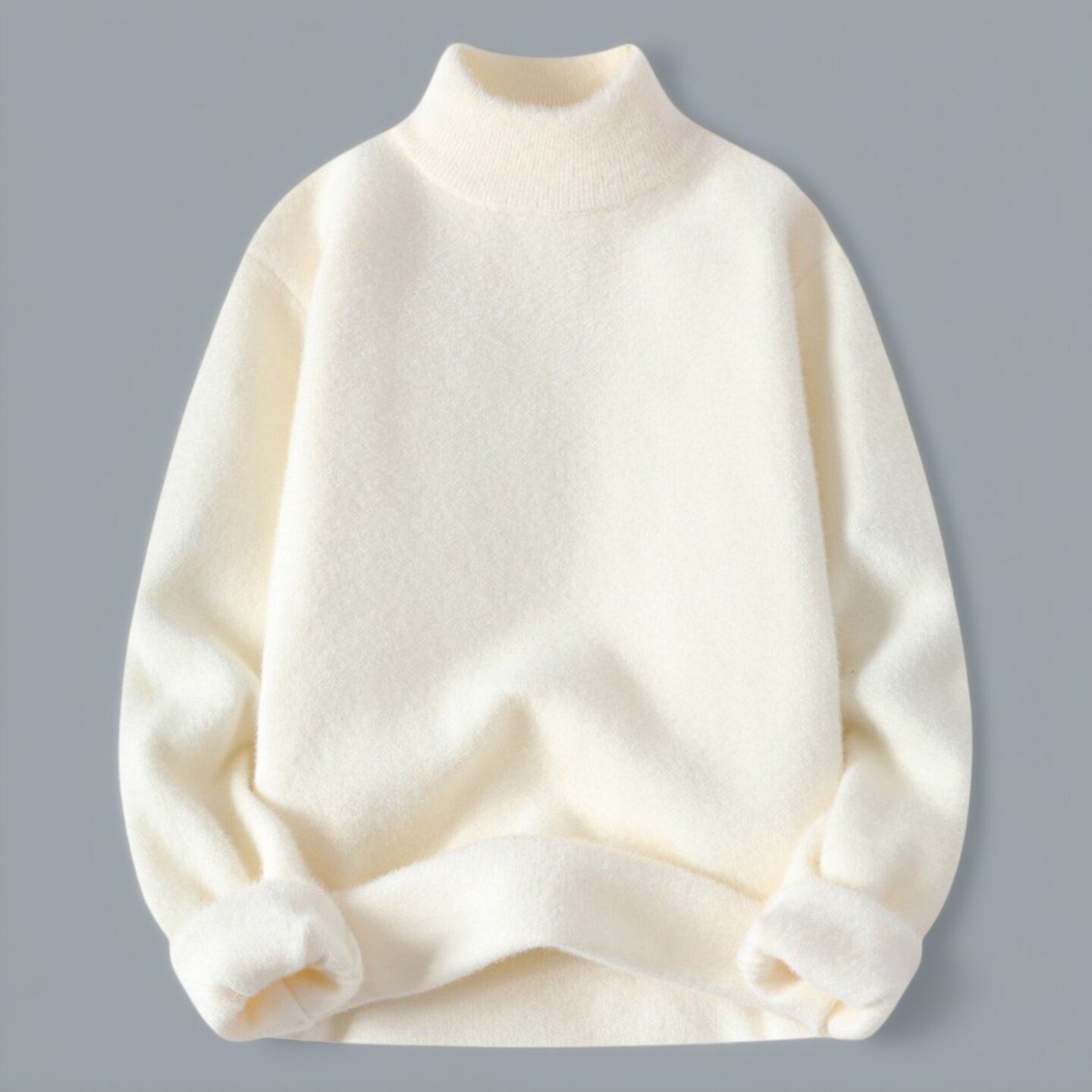 半高领水貂绒男士保暖毛衣米白色