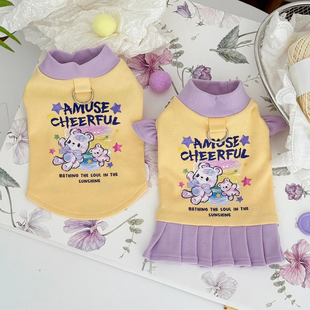 秋冬新款猫咪狗狗卡通连衣裙卫衣小型犬比熊泰迪博美吊带裙代发