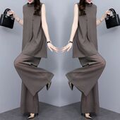 新款 女2025夏季 阔腿裤 宽松无袖 高端时尚 气质轻熟风两件套大码 套装