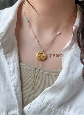 原创设计天然翡翠项链锁骨链简约高档精致挂绳金锁胖福金吊坠挂绳
