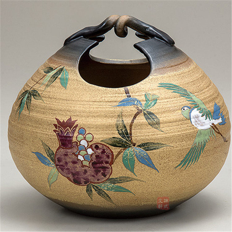 日本代购 九谷烧陶瓷器 花瓶 金彩 房间居家摆件客厅大厅装饰品