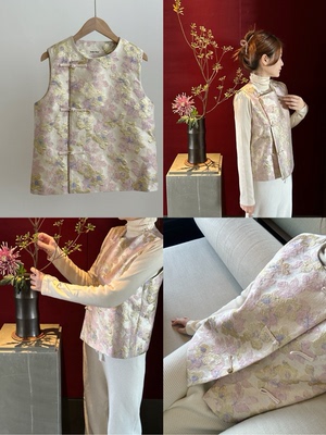 Fleur国风系列 原创设计 富贵龙游梅印花新中式马甲背心