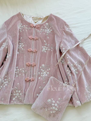 Fleur国风系列 水晶丝绒手工珠链粉钻招财贵气外套新年拜年服