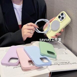 ins磁吸苹果16Promax手机壳液态硅胶适用iPhone16Pro新款16全包防摔15Pro纯色简约15Promax防滑14Pro耐脏13软