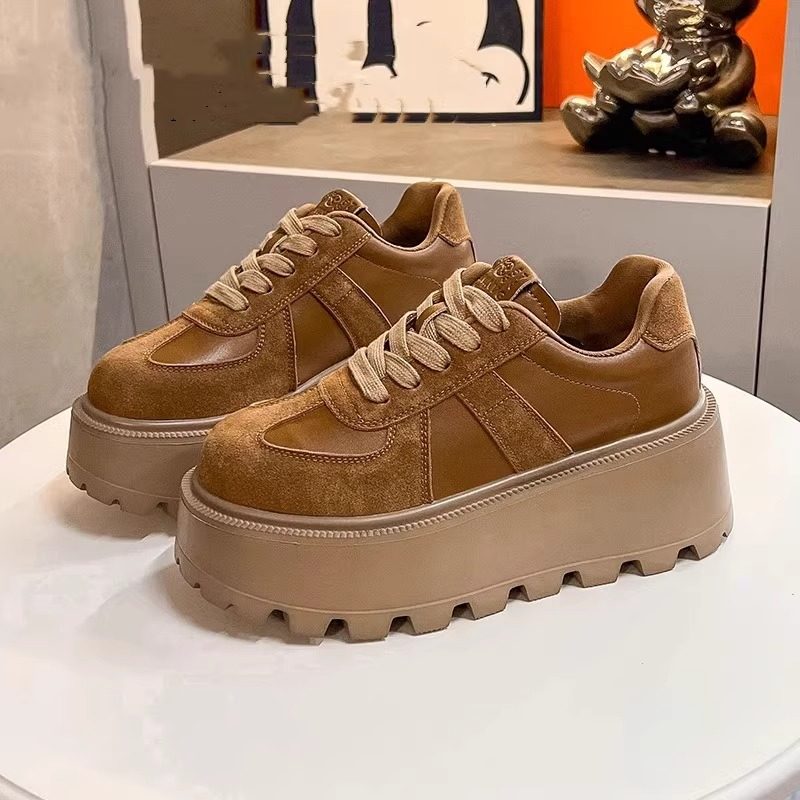 真皮复古增高松糕板鞋女2025年春季新款小个子厚底百搭休闲运动鞋,女鞋,松糕（摇摇）鞋,淘宝优惠券,粉丝福利购,淘宝优惠卷